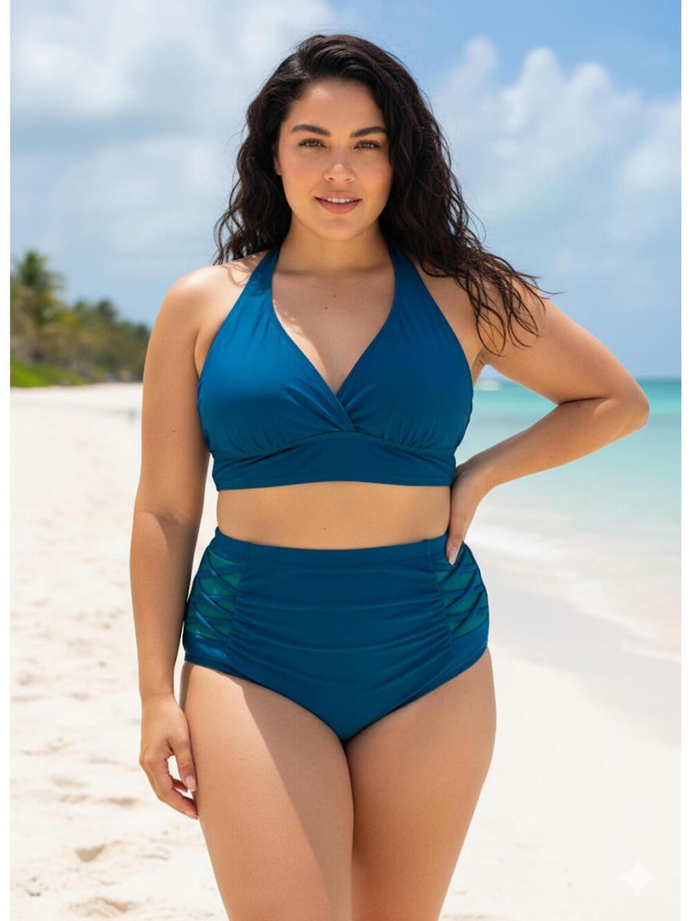 High-Waisted Two-Piece Swimsuit in Dark Blue NWOT